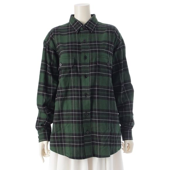 Celine Cotton Flannel Check Oversized Long Sleeved Shirt Top 2c582178r Green 36 - Picture 1 of 10